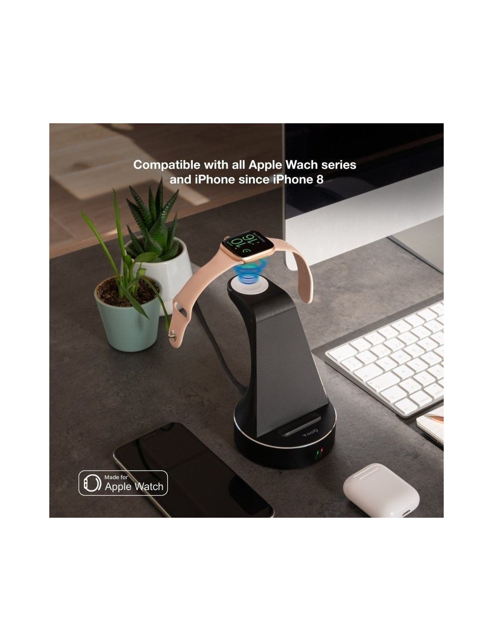 Base de Carga Inalámbrica para Apple Watch, iPhone y Smartphone Tooq TQCD02W