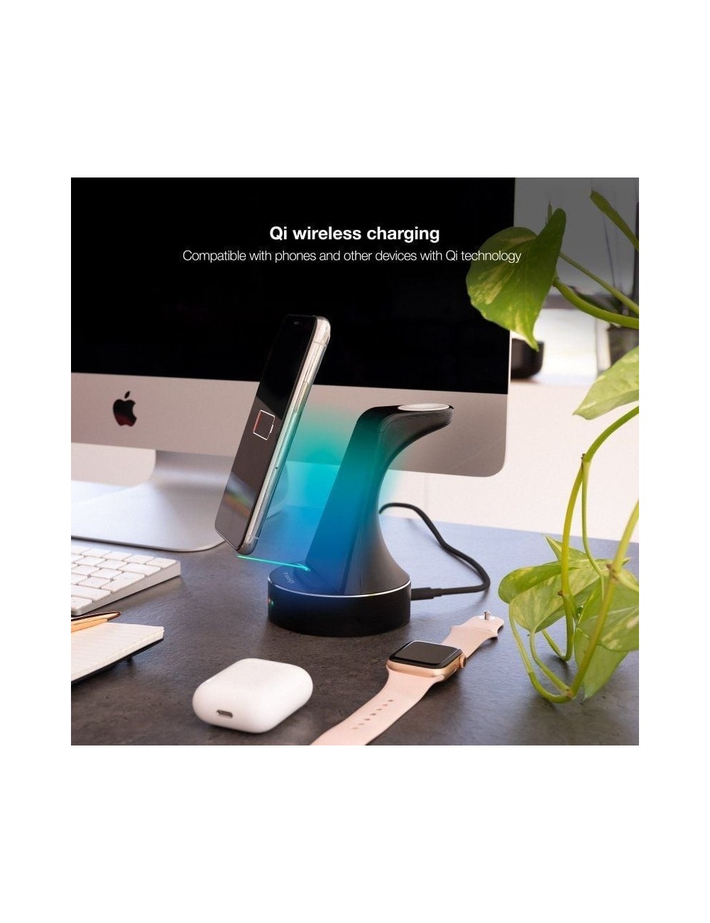 Base de Carga Inalámbrica para Apple Watch, iPhone y Smartphone Tooq TQCD02W