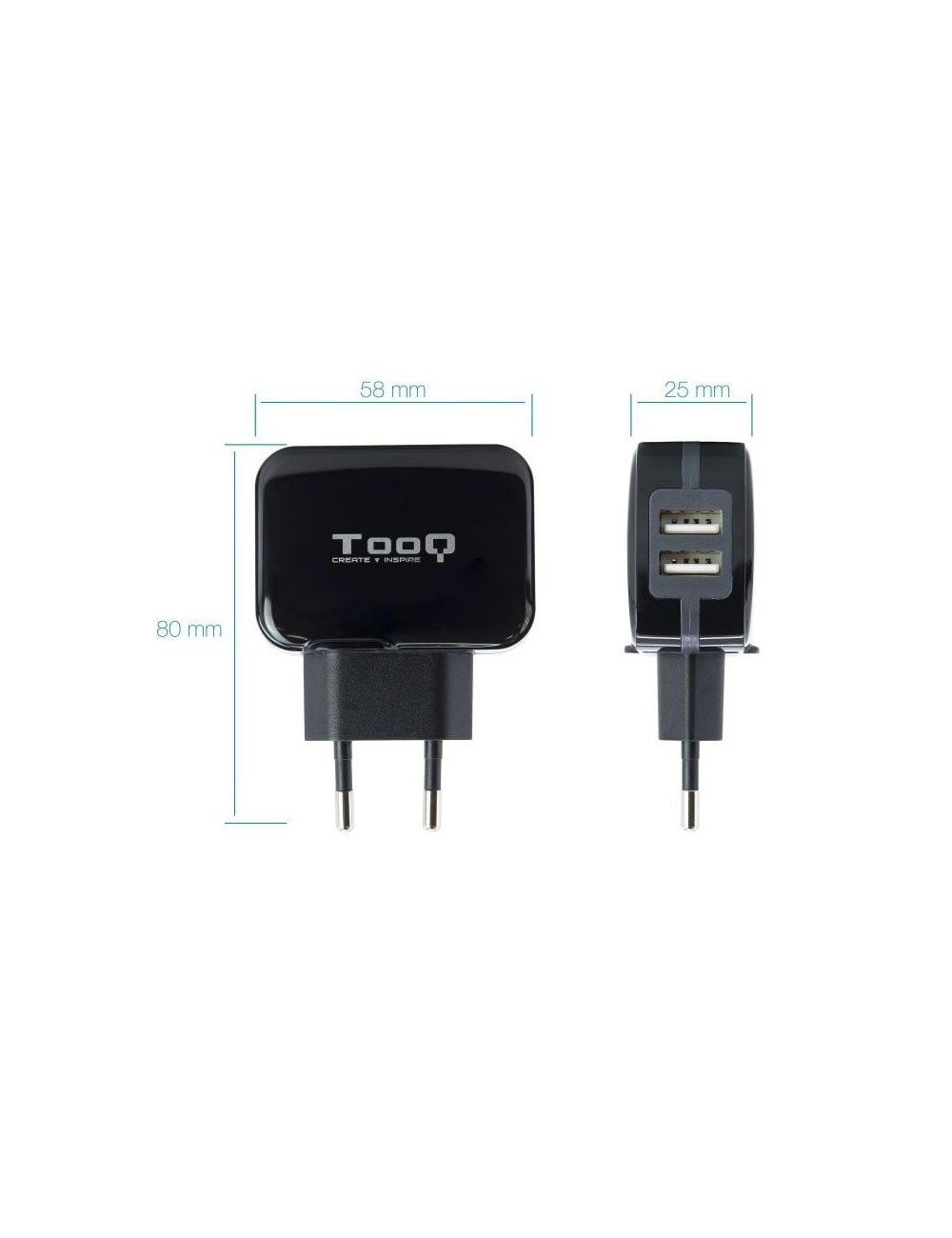 Cargador de Pared TooQ TQWC-1S02/ 2xUSB/ 17W