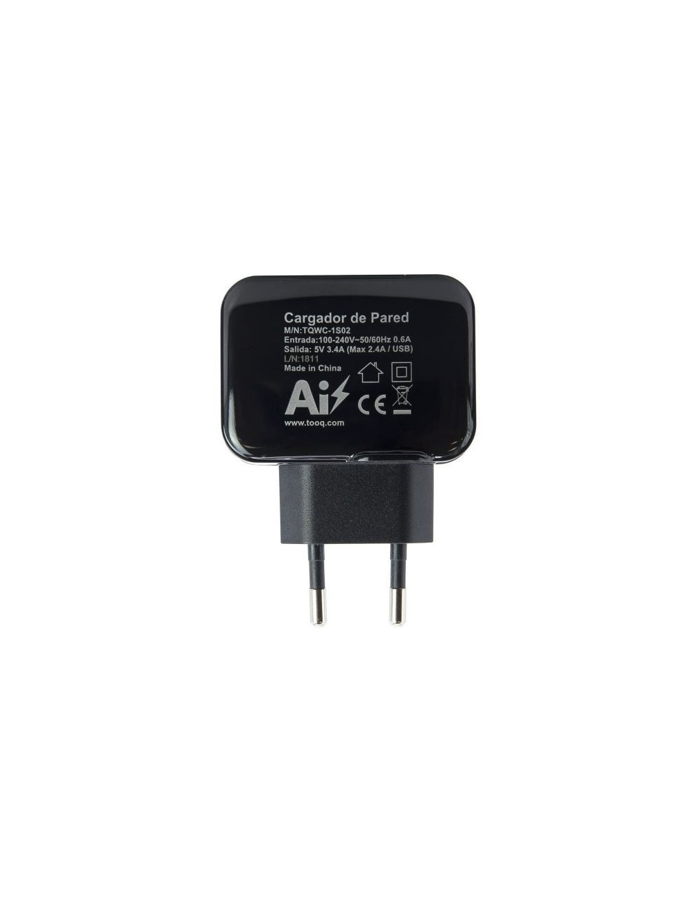 Cargador de Pared TooQ TQWC-1S02/ 2xUSB/ 17W