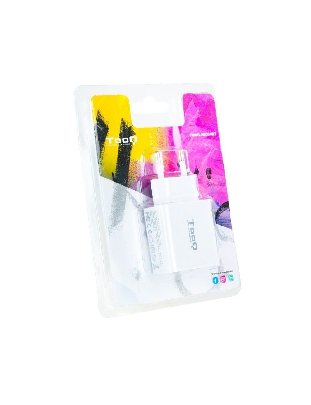 Cargador de Pared TooQ TQWC-2SC04WT/ 1xUSB Tipo-C/ 1xUSB/ 20W