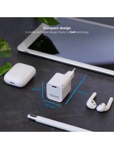 Cargador de Pared GaN TooQ TQWC-GANPD30WT/ 1xUSB Tipo-C/ 30W