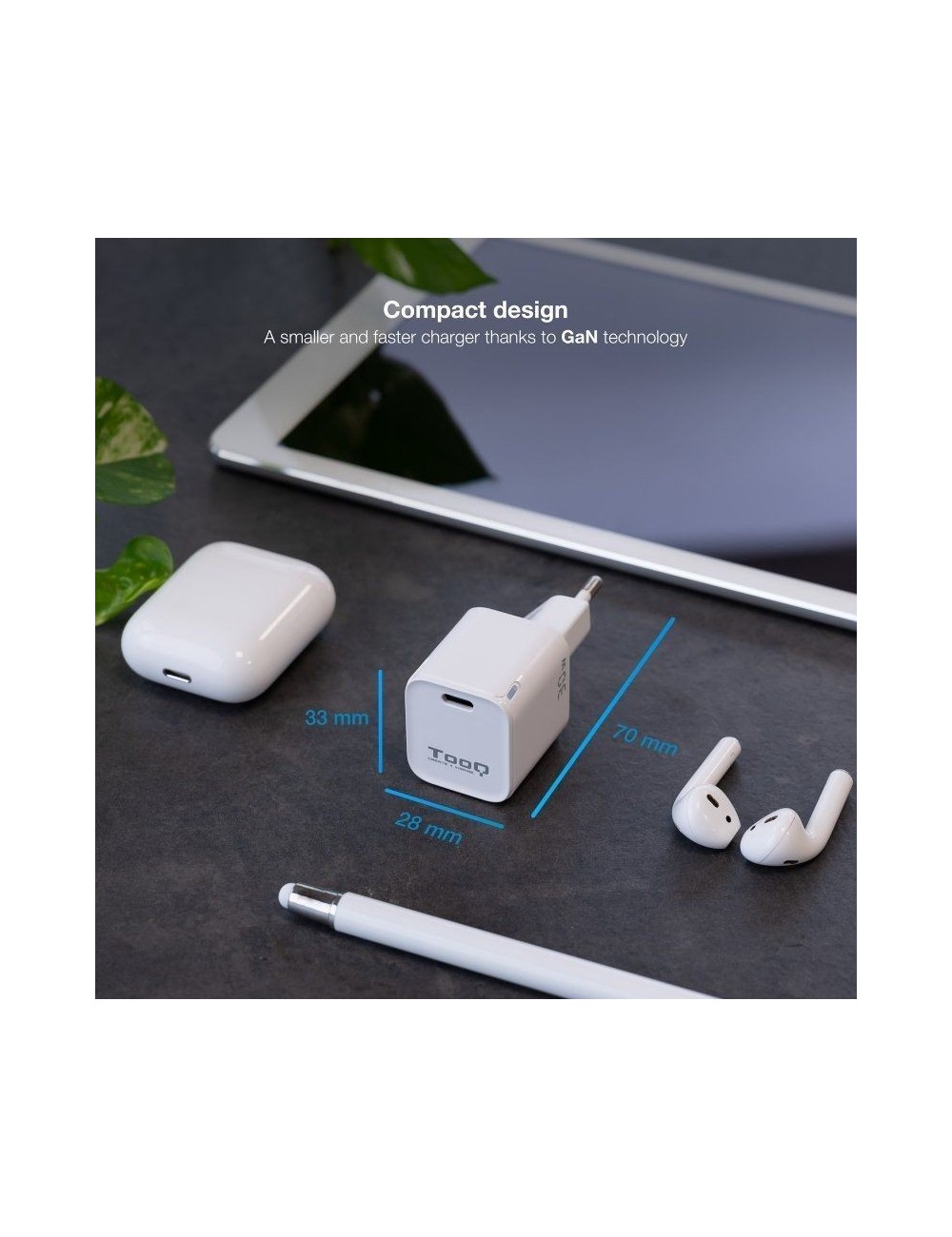 Cargador de Pared GaN TooQ TQWC-GANPD30WT/ 1xUSB Tipo-C/ 30W