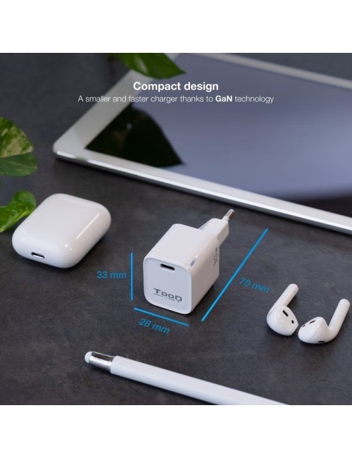 Cargador de Pared GaN TooQ TQWC-GANPD30WT/ 1xUSB Tipo-C/ 30W