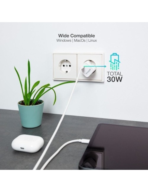 Cargador de Pared GaN TooQ TQWC-GANPD30WT/ 1xUSB Tipo-C/ 30W