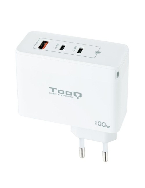 Cargador de Pared GaN TooQ TQWC-GANQC2PD100W/ 2xUSB Tipo-C/ 1xUSB/ 100W