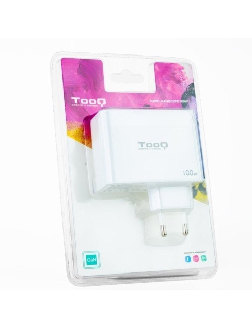 Cargador de Pared GaN TooQ TQWC-GANQC2PD100W/ 2xUSB Tipo-C/ 1xUSB/ 100W