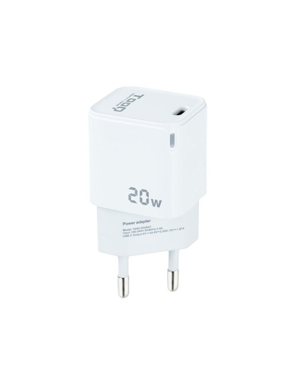 Cargador de Pared TooQ TQWC-PD20WT/ 1xUSB Tipo-C/ 20W/ Blanco