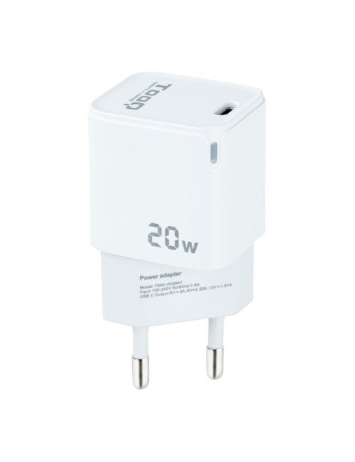 Cargador de Pared TooQ TQWC-PD20WT/ 1xUSB Tipo-C/ 20W/ Blanco