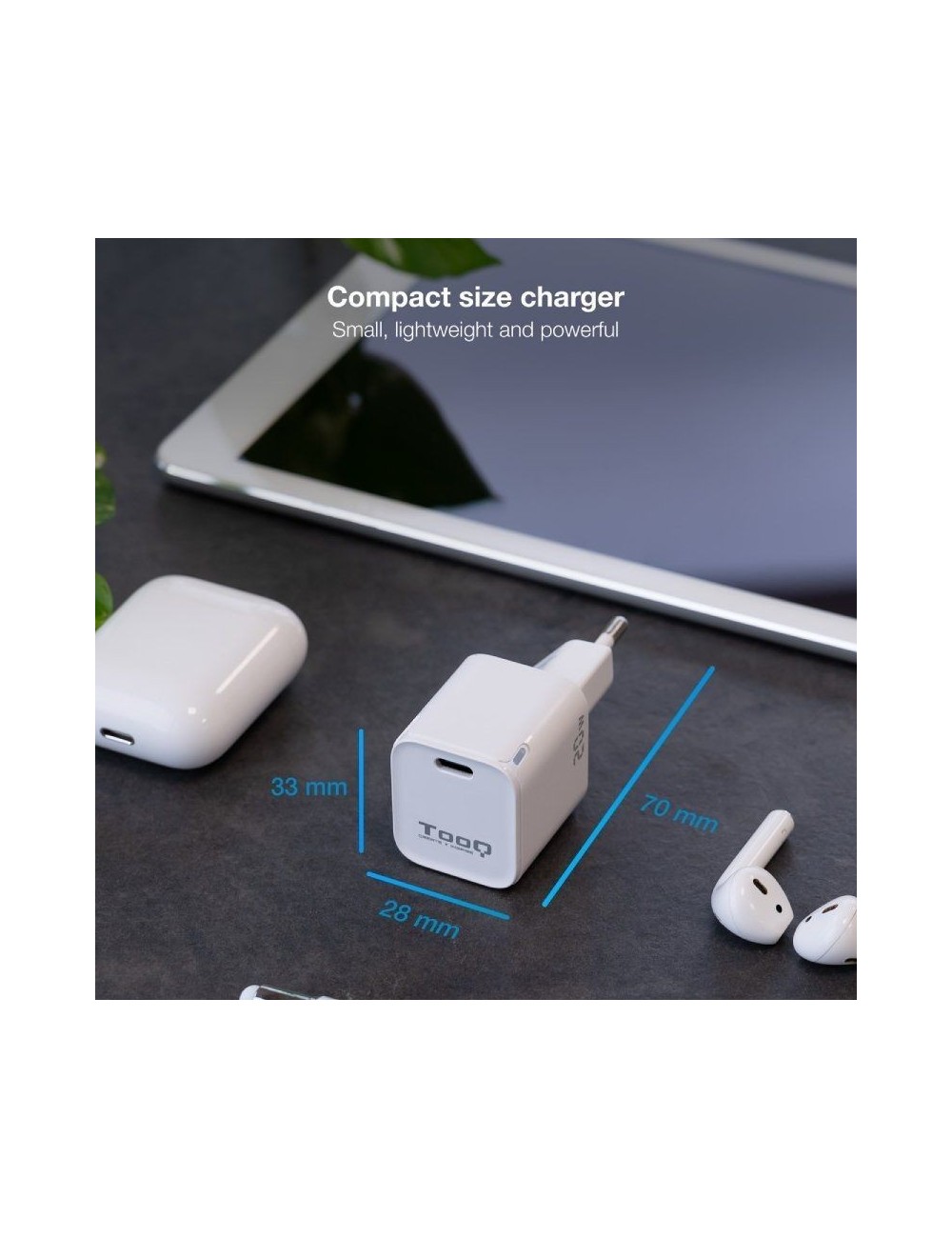 Cargador de Pared TooQ TQWC-PD20WT/ 1xUSB Tipo-C/ 20W/ Blanco