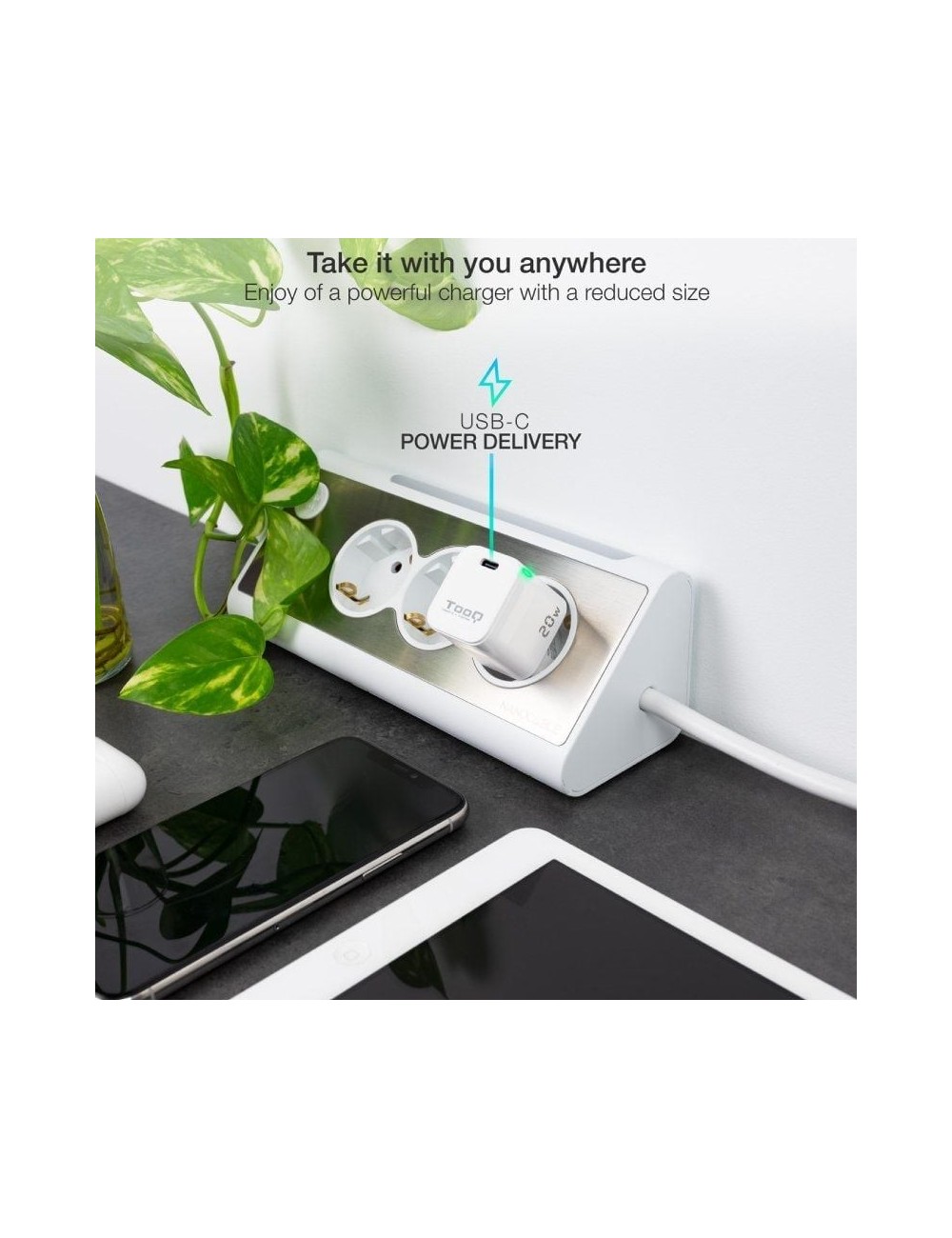 Cargador de Pared TooQ TQWC-PD20WT/ 1xUSB Tipo-C/ 20W/ Blanco