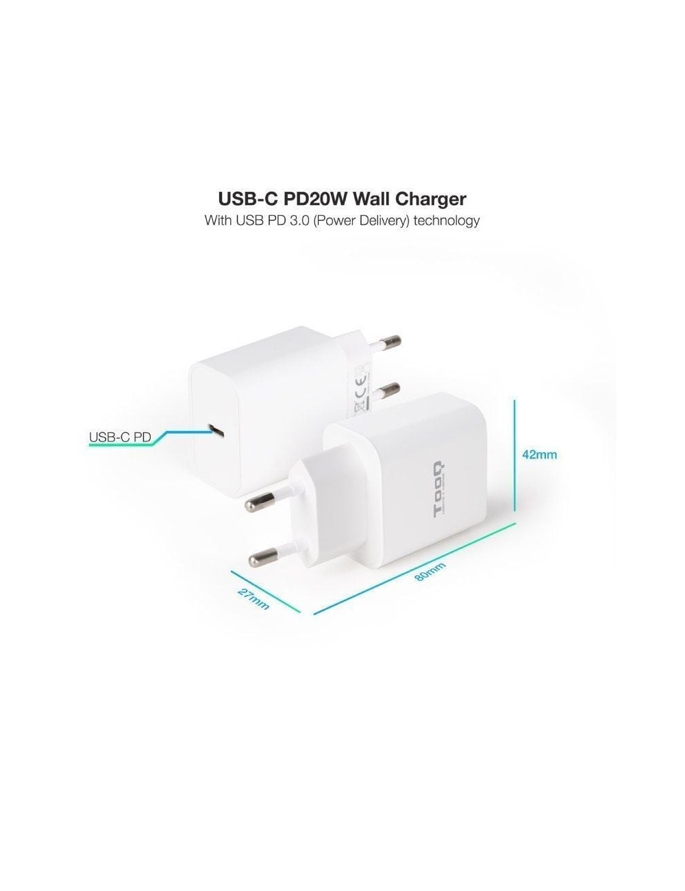 Cargador de Pared TooQ TQWC-PDUSBC20W/ 1xUSB Tipo-C/ 20W