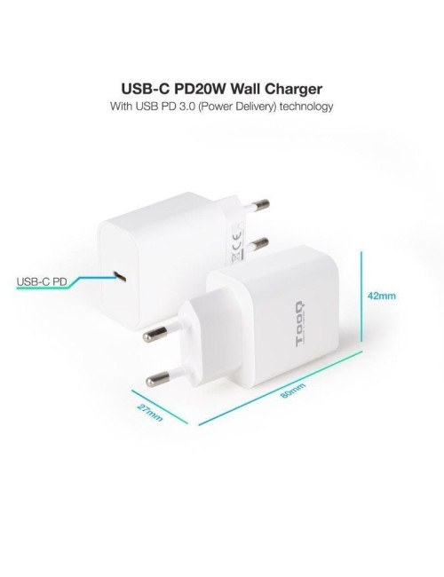 Cargador de Pared TooQ TQWC-PDUSBC20W/ 1xUSB Tipo-C/ 20W