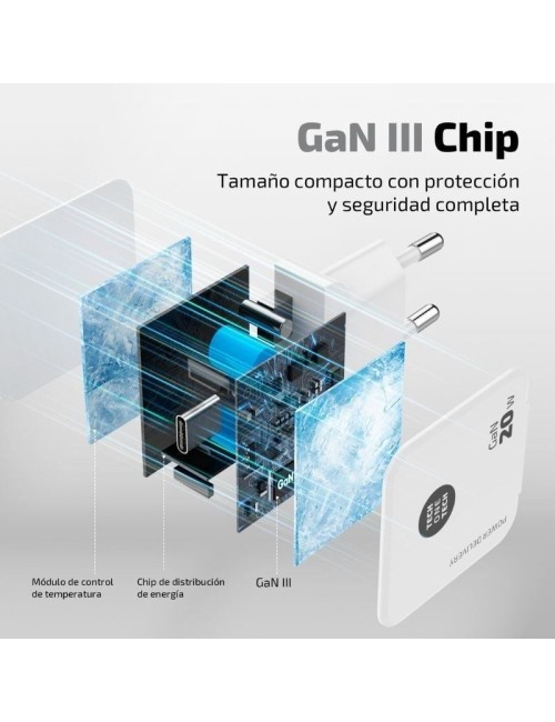 Cargador de Pared Tech One Tech TEC2222/ 1xUSB Tipo-C + Cable Lightning/ 20W/ Blanco