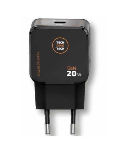 Cargador de Pared GaN Tech One Tech TEC2223/ 1xUSB Tipo-C + Cable USB Tipo-C/ 20W/ Negro