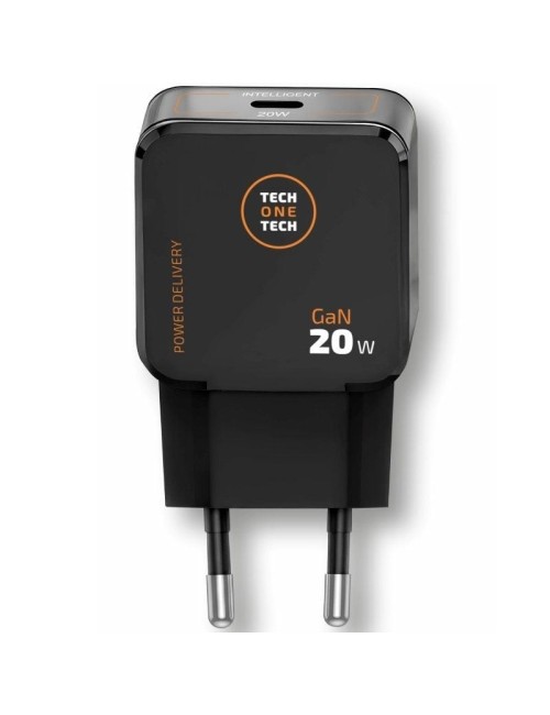 Cargador de Pared GaN Tech One Tech TEC2223/ 1xUSB Tipo-C + Cable USB Tipo-C/ 20W/ Negro