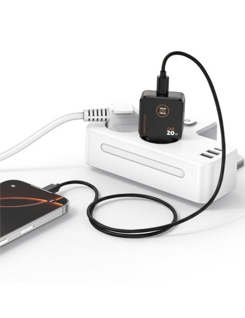 Cargador de Pared GaN Tech One Tech TEC2223/ 1xUSB Tipo-C + Cable USB Tipo-C/ 20W/ Negro