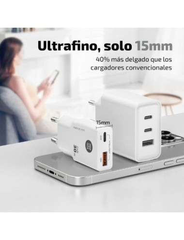 Cargador de Pared GaN Tech One Tech GaN TEC2230/ 1xUSB Tipo-C/ 1xUSB/ 30W/ Blanco