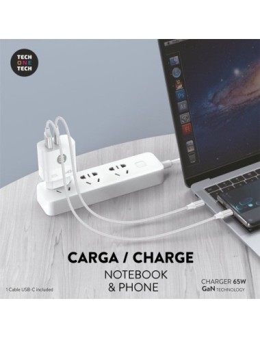 Cargador de Pared GaN Tech One Tech PD TEC2273 / 1xUSB Tipo-C/ 1xUSB/ 65W