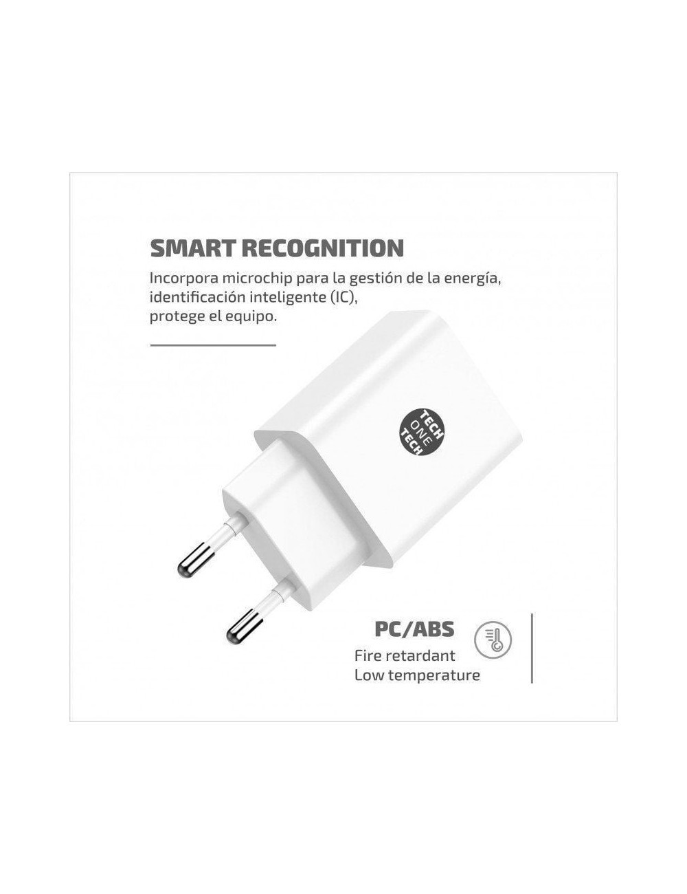 Cargador de Pared Tech One Tech TEC2403/ 2xUSB + Cable USB Tipo-C/ 12W/ Blanco