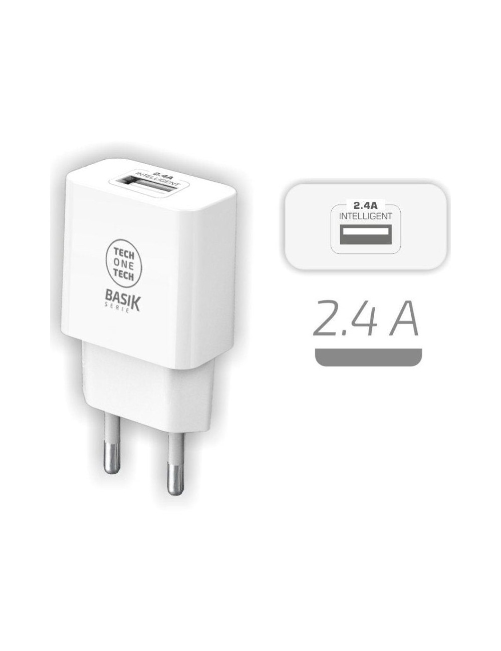 Cargador de Pared Tech One Tech TEC2904/ 1xUSB/ 2.4A/ Blanco