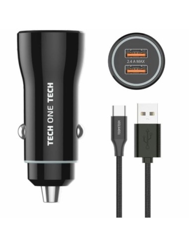 Cargador de Coche Tech One Tech TEC2803/ 2xUSB + Cable USB Tipo-C/ 12W