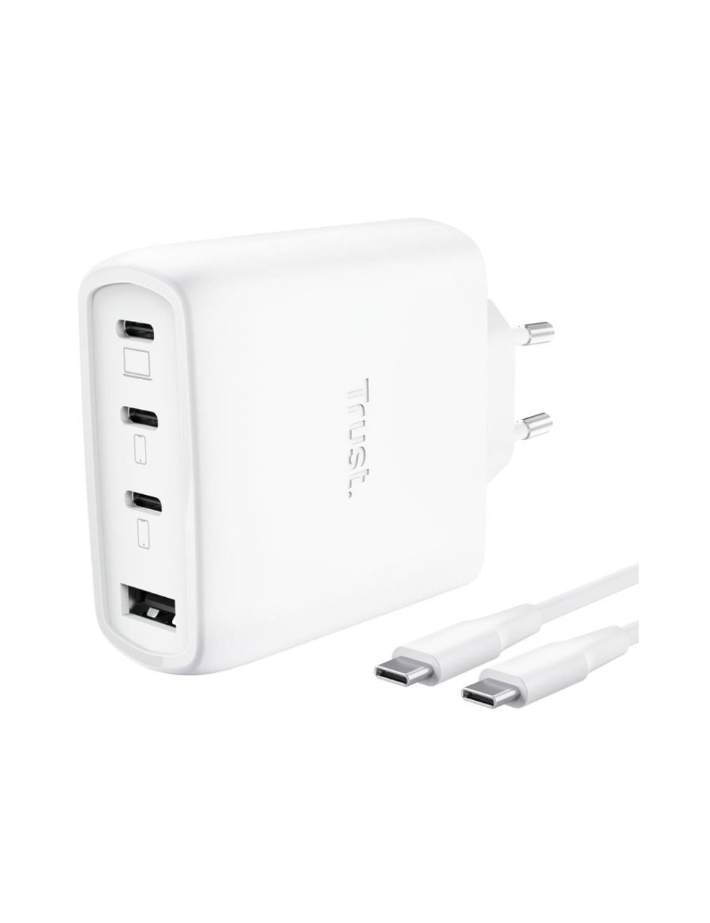 Cargador de Pared GaN Trust Maxo 65W 26068/ 3xUSB Tipo-C/ 1xUSB/ Incluye Cable USB Tipo-C/ 65W