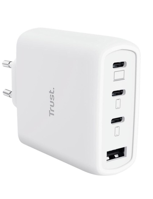 Cargador de Pared GaN Trust Maxo 65W 26068/ 3xUSB Tipo-C/ 1xUSB/ Incluye Cable USB Tipo-C/ 65W
