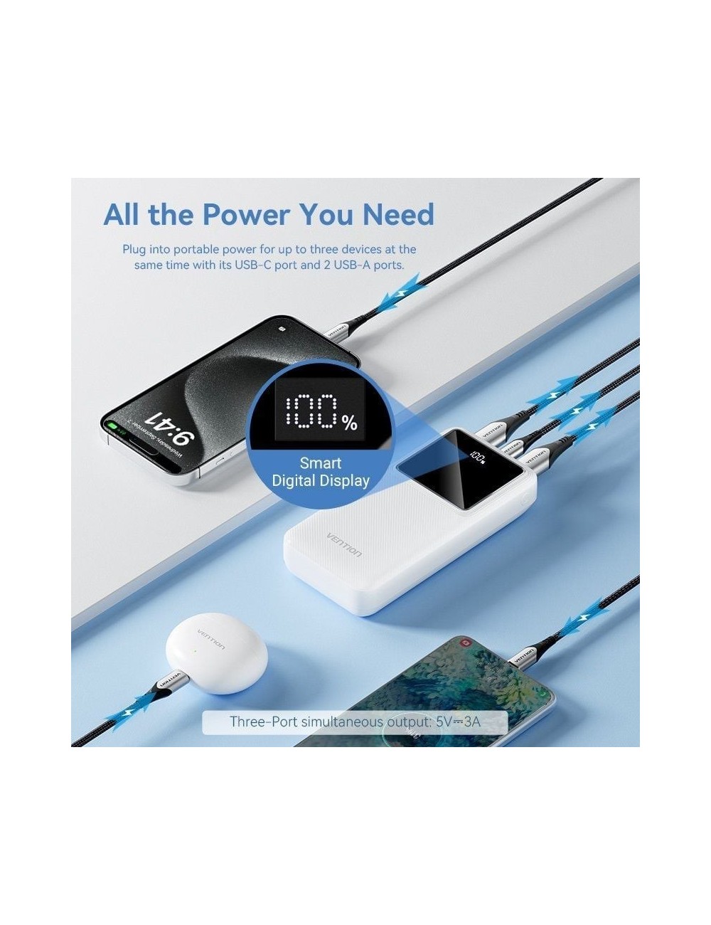 Powerbank 20000mAh Vention FHLB0/ 22.5W/ Negra