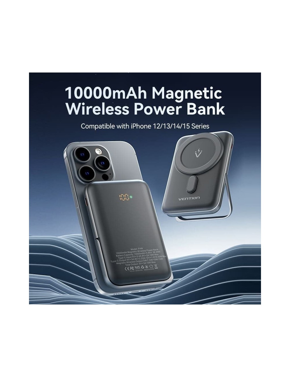 Powerbank 10000mAh Vention FHNW0/ 20W/ Wireless/ Blanca
