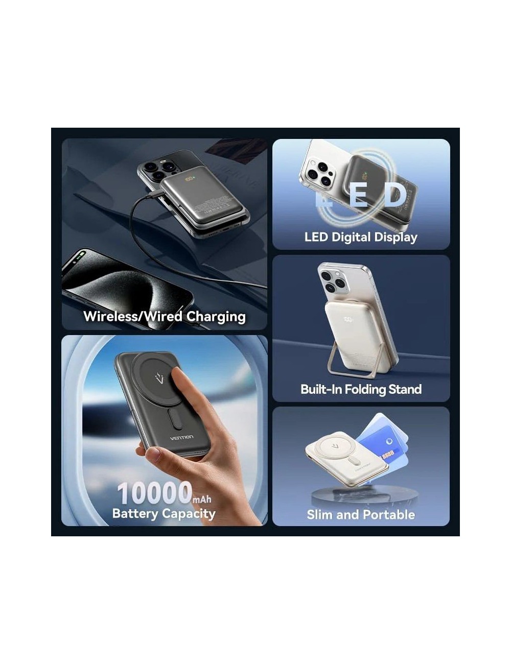 Powerbank 10000mAh Vention FHNW0/ 20W/ Wireless/ Blanca