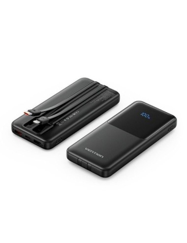 Powerbank 10000mAh Vention FHOB0/ 22.5W/ Negra/ Incluye Cable USB Tipo-C y Lightning