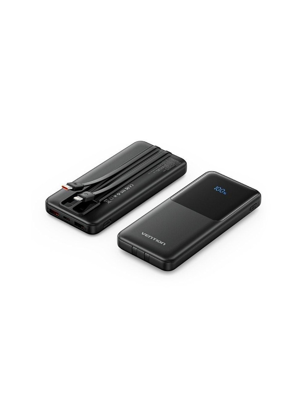 Powerbank 10000mAh Vention FHOB0/ 22.5W/ Negra/ Incluye Cable USB Tipo-C y Lightning