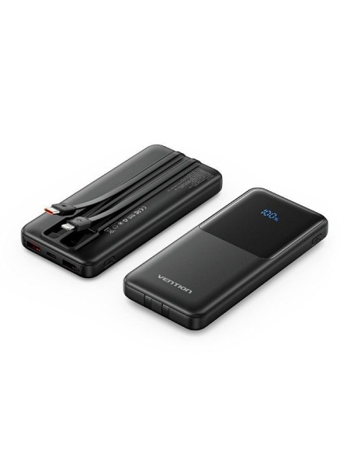 Powerbank 10000mAh Vention FHOB0/ 22.5W/ Negra/ Incluye Cable USB Tipo-C y Lightning