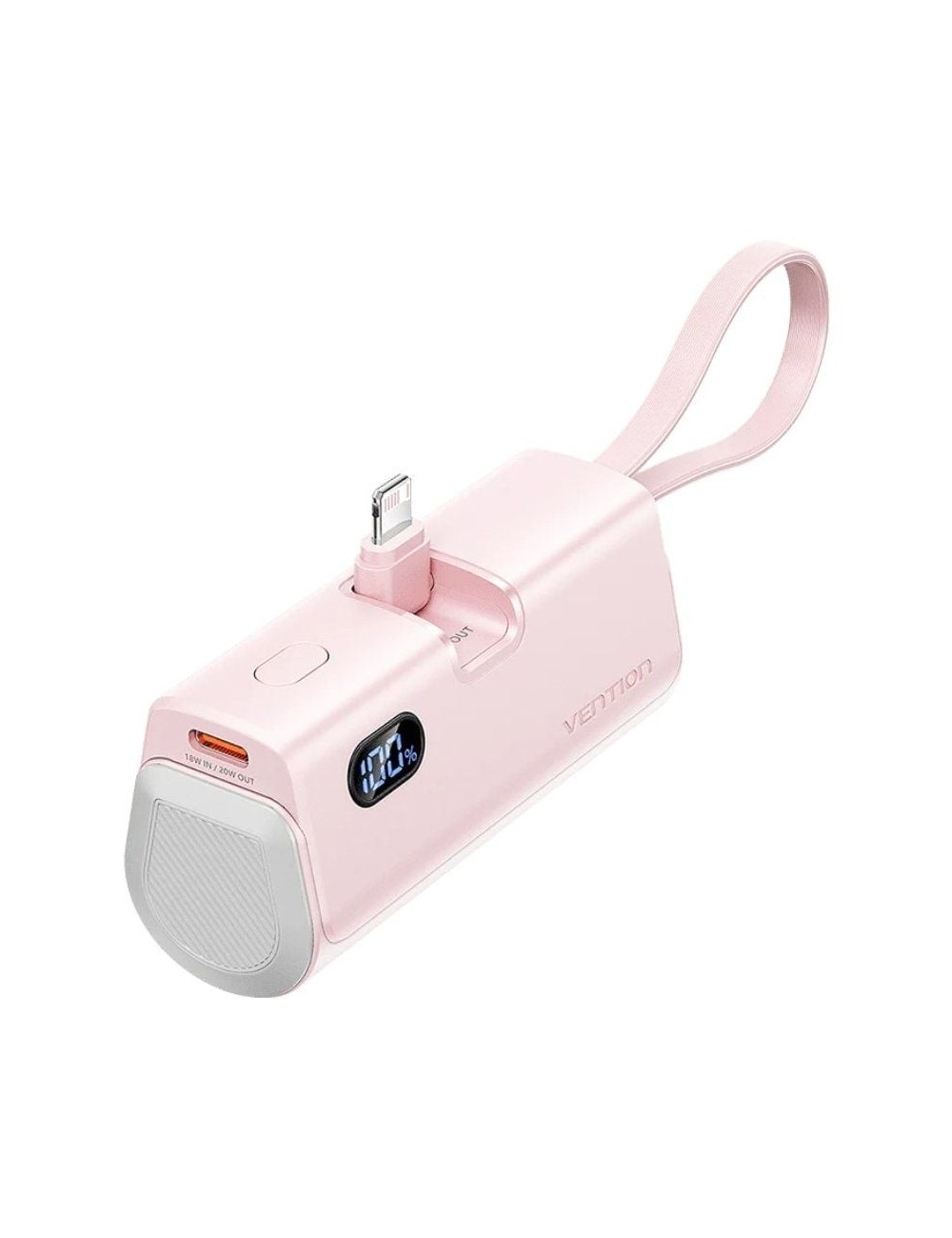 Powerbank 4800mAh Vention FHRP0/ 22.5W/ Rosa/ Incluye Cable USB Tipo-C y Lightning