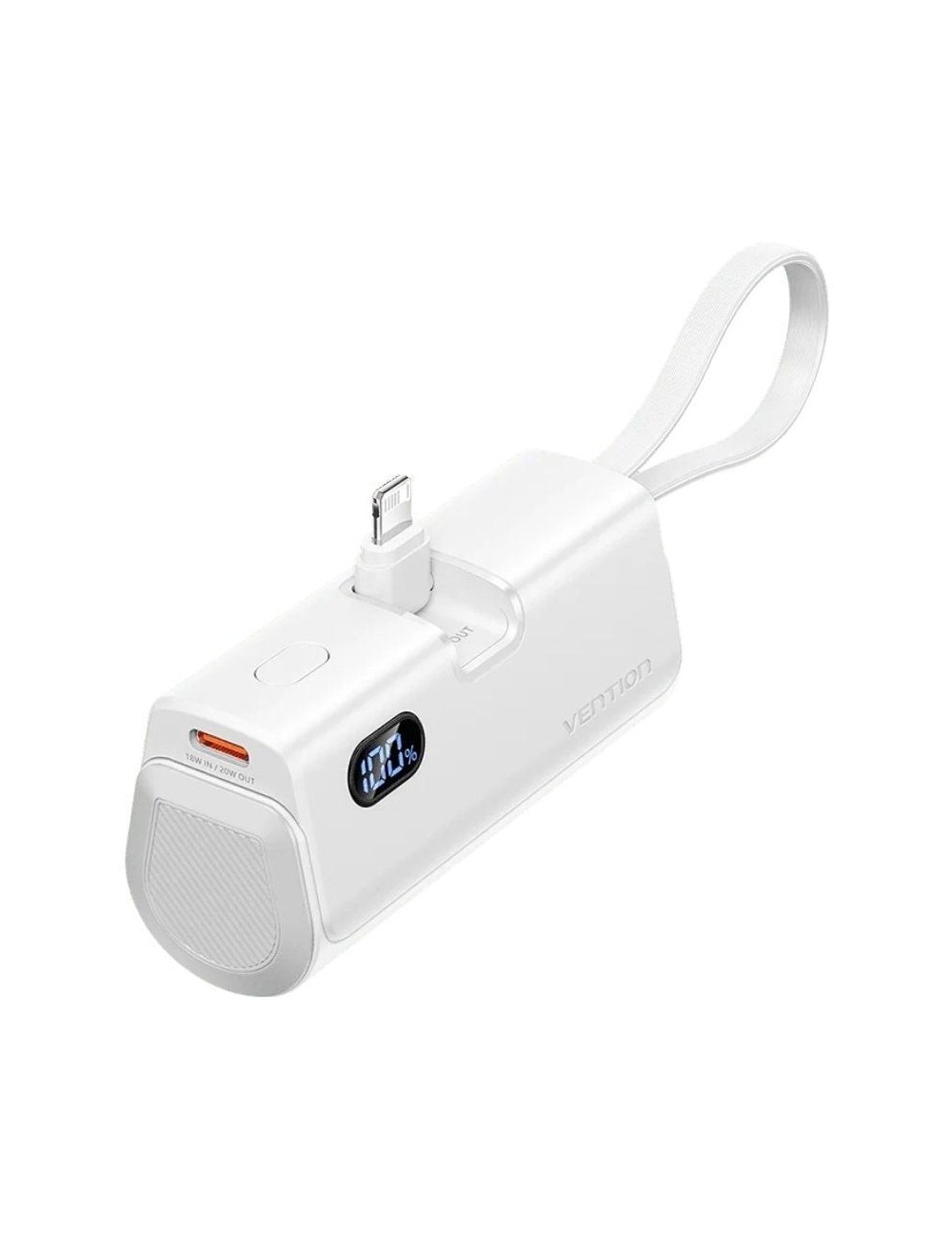 Powerbank 4800mAh Vention FHRW0/ 22.5W/ Blanca/ Incluye Cable USB Tipo-C y Lightning