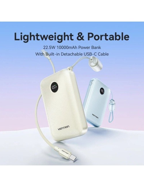 Powerbank 10000mAh Vention FKAN0-C/ 22.5W/ Gris/ Incluye Cable USB Tipo-C