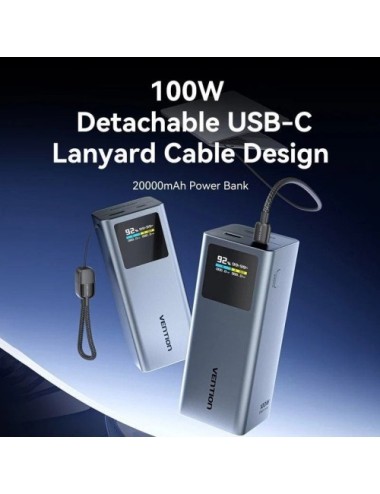 Powerbank 20000mAh Vention FKCH0/ 100W/ Gris/ Incluye Cable USB Tipo-C