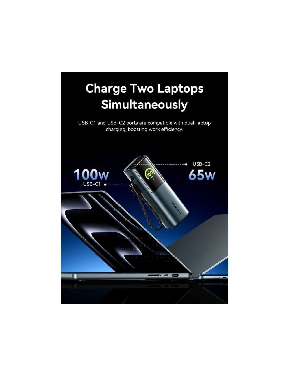 Powerbank 20000mAh Vention FKFH0/ 165W/ Gris/ Incluye Cable USB Tipo-C