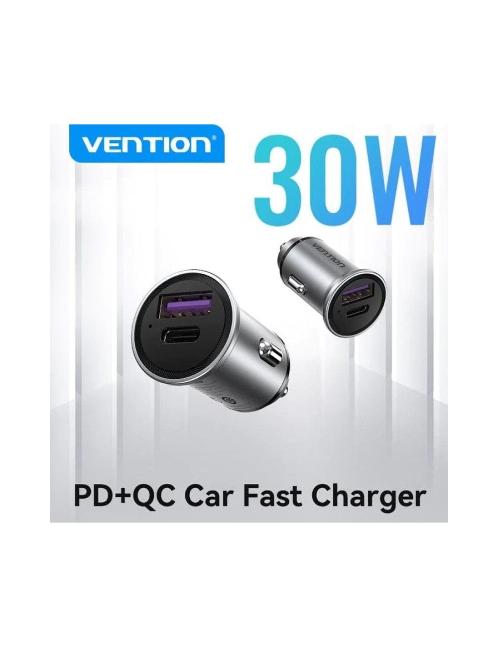 Cargador de Coche Vention FFFH0/ 1xUSB-Tipo C/ 1xUSB/ 30W