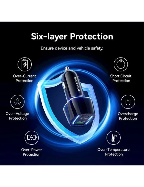 Cargador de Coche Vention FFRB0/ 1xUSB-Tipo C/ 1xUSB/ 48W