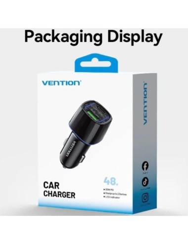 Cargador de Coche Vention FFRB0/ 1xUSB-Tipo C/ 1xUSB/ 48W