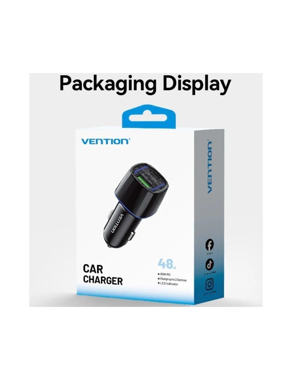 Cargador de Coche Vention FFRB0/ 1xUSB-Tipo C/ 1xUSB/ 48W