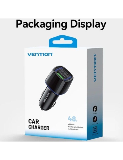 Cargador de Coche Vention FFRB0/ 1xUSB-Tipo C/ 1xUSB/ 48W