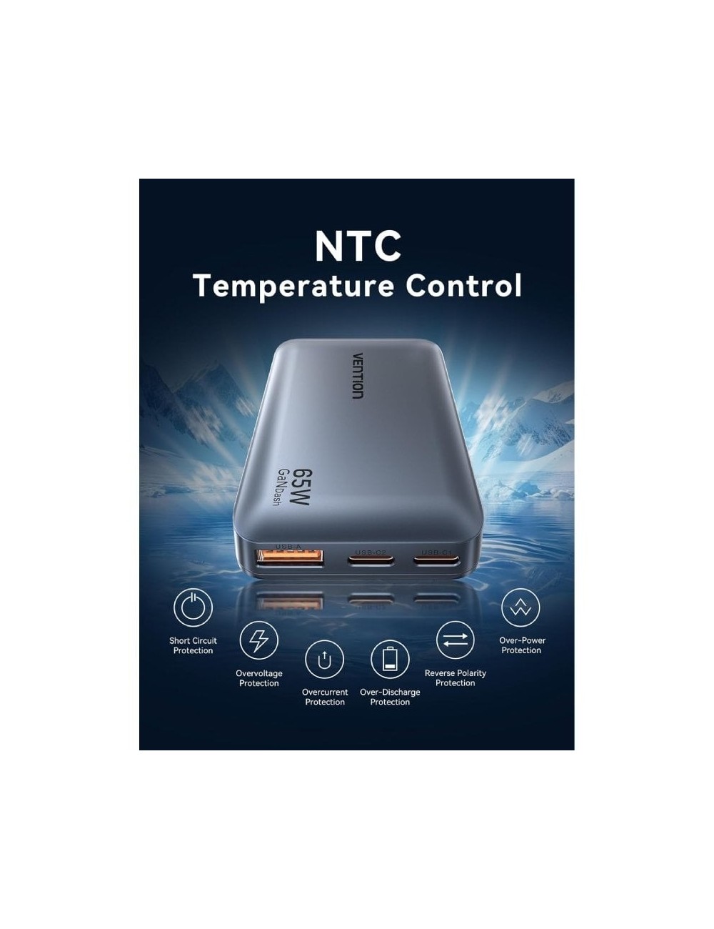 Cargador de Pared Universal GaN para Viaje Vention FCBH0/ 2xUSB Tipo-C/ 1x USB/ 65W