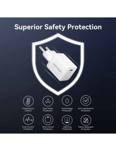 Cargador de Pared GaN Vention FCIW0-EU/ 1xUSB Tipo-C/ 30W