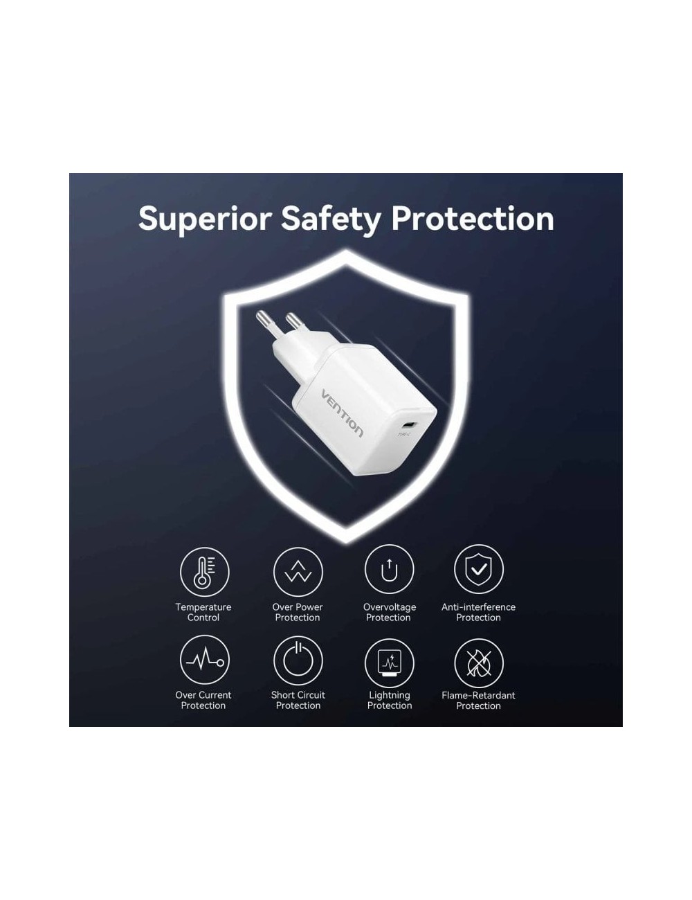 Cargador de Pared GaN Vention FCIW0-EU/ 1xUSB Tipo-C/ 30W
