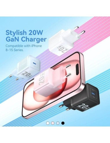 Cargador de Pared GaN Vention FEPB0-EU/ 1xUSB Tipo-C/ 20W