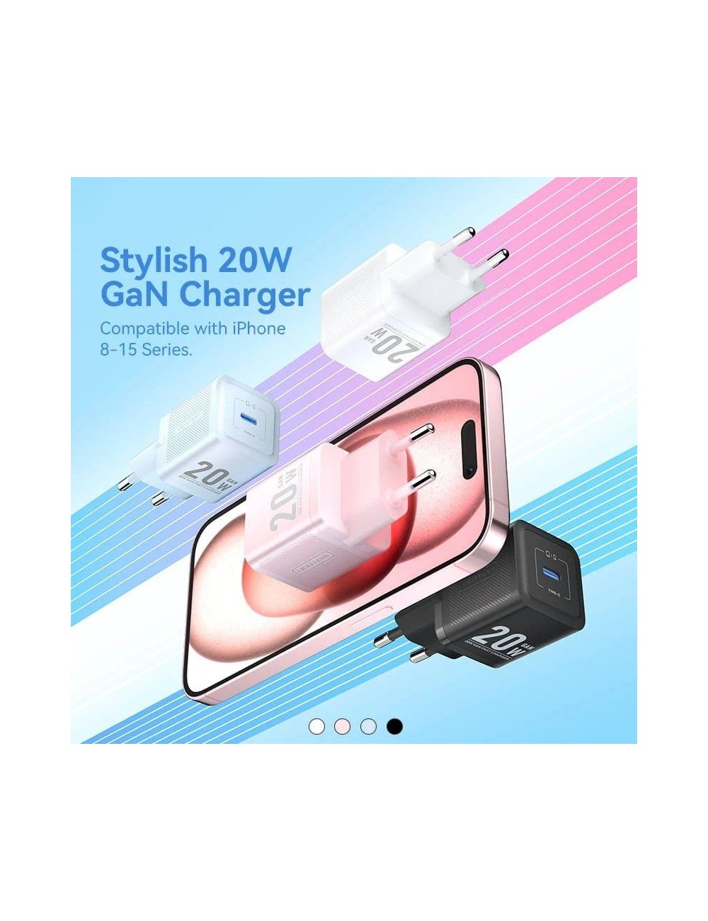Cargador de Pared GaN Vention FEPP0-EU/ 1xUSB Tipo-C/ 20W