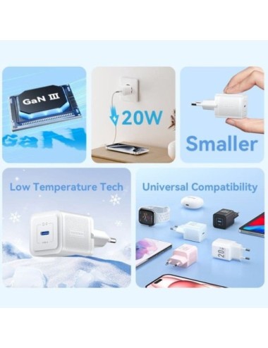 Cargador de Pared GaN Vention FEPP0-EU/ 1xUSB Tipo-C/ 20W